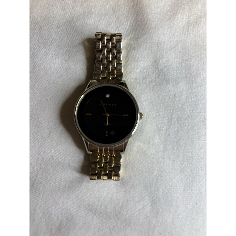 Anne Klein Watch Women Two-Tone Gold Silver Black Diamond Dial AK/1732 Excellent